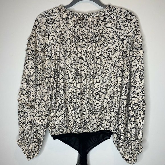 Free People All Tucks Black/Cream Blouse Bodysuit - Picture 2 of 8